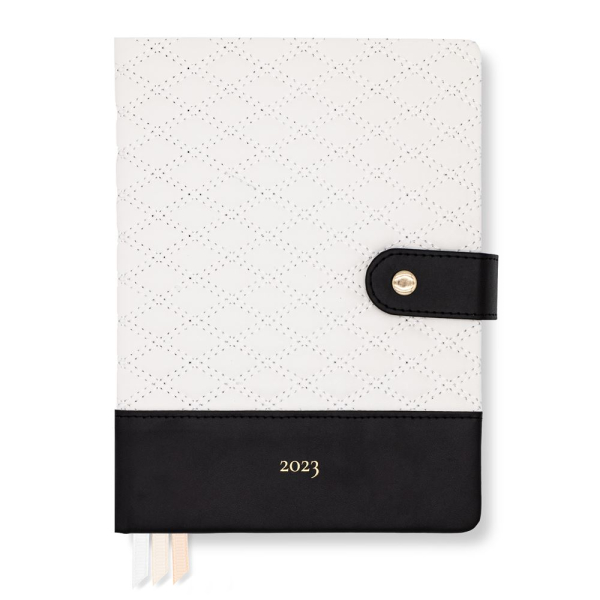 LH Planner - 2023 Weekly - Black and White Diamond-Quilted - Medium Horizontal DS