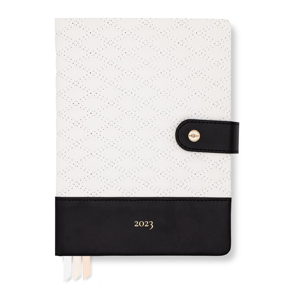 LH Planner - 2023 Weekly - Black and White Diamond-Quilted - Medium Horizontal DS